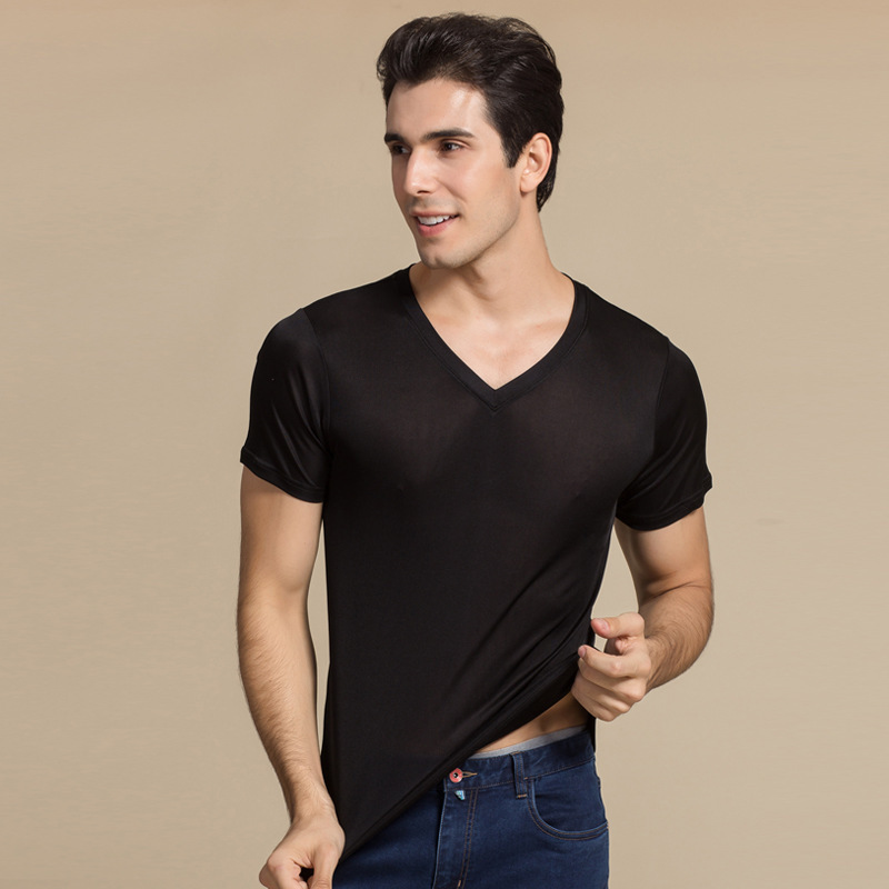 Men's Silk V-neck Short-sleeved T-shirt
